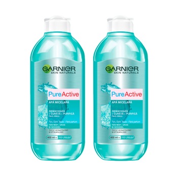Pachet promo Garnier: 2 x Apa micelara Pure Active pentru ten cu imperfectiuni 400 ml Pachet promo Garnier: 2 x Apa micelara Pure Active pentru ten cu imperfectiuni 400 ml