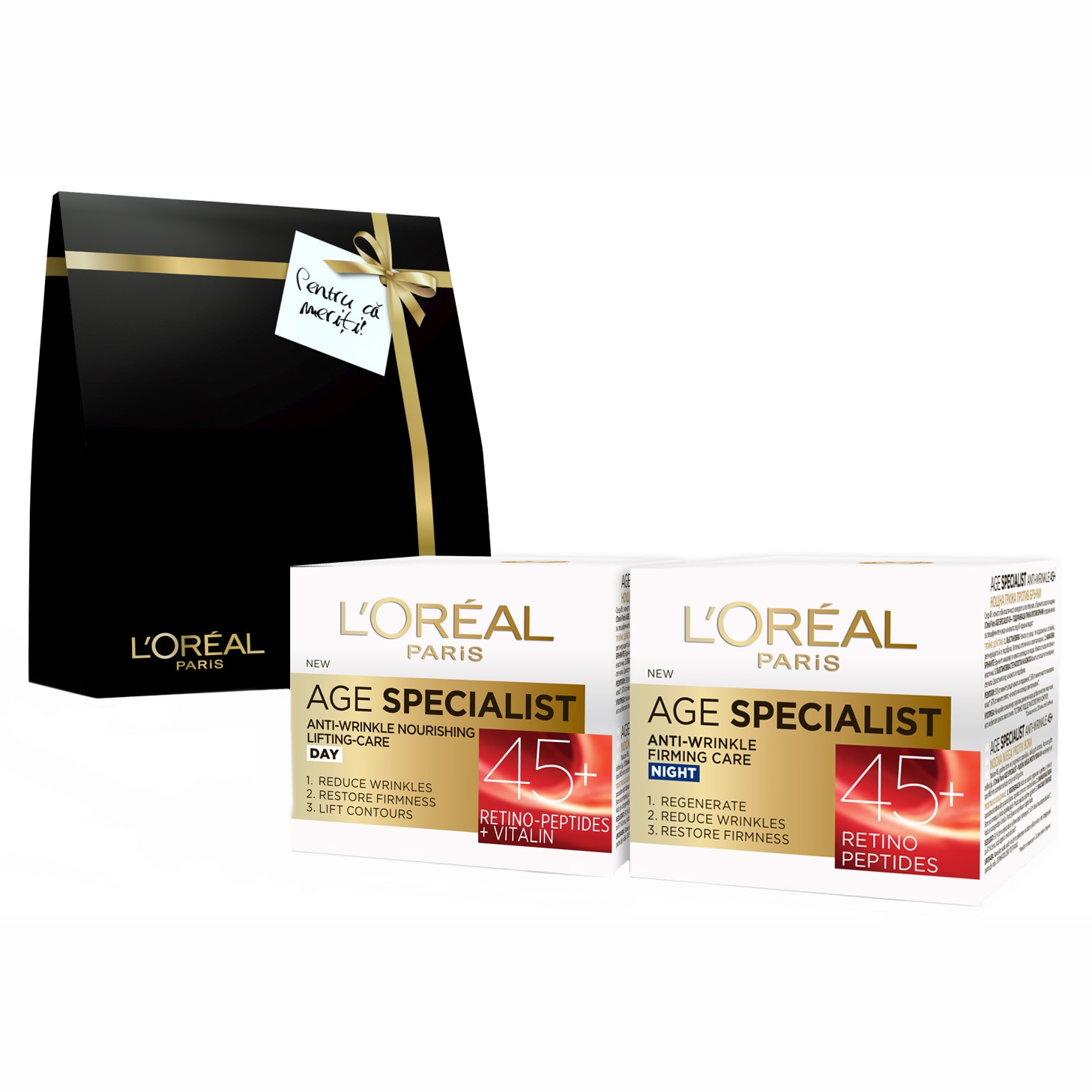 Pachet promo L'Oréal Paris Age Specialist 45+ antirid: Crema de zi, 50 ml + Crema de noapte, 50 ml