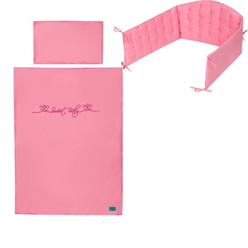 Set lenjerie de pat 3 piese pentru bebelusi 135 x 100 cm Malina Belisima P01-426, Roz Set lenjerie de pat 3 piese pentru bebelusi 135 x 100 cm Malina Belisima P01-426, Roz