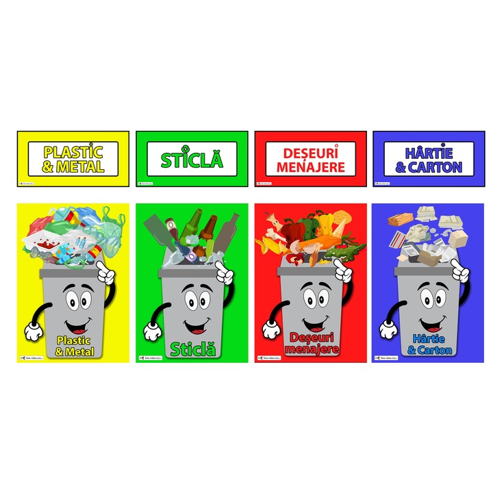 Set 8 Stickere colectare selectiva, Euxin Company Exim, PVC autocolant, Rezistent la zgarieturi