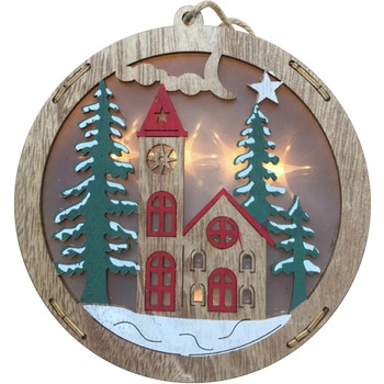 Decoratiune de Craciun, Retlux RXL 332, Model biserica, Lemn, 5 x LED, Efect 3D, Alb cald, Multicolor Decoratiune de Craciun, Retlux RXL 332, Model biserica, Lemn, 5 x LED, Efect 3D, Alb cald, Multicolor