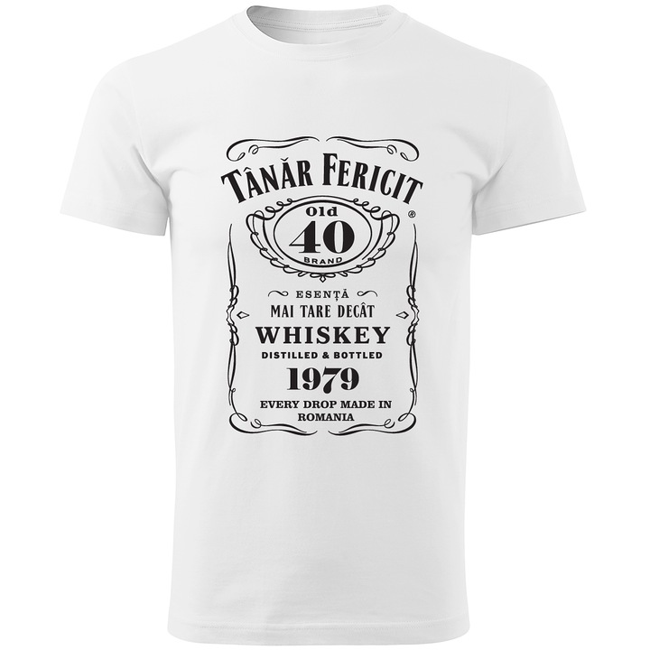 Tricou personalizat barbati, alb TANAR FERICIT VARSTA 40 DE ANI NASCUT IN 1979 marime L