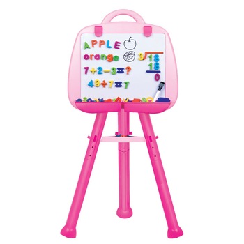 Set tabla magnetica, CREATIVITY CENTRE, cu cifre, litere si simboluri magnetice, cu marker, burete de sters si 3 tavite pentru depozitare, 85 piese, 110 cm inaltime, Roz Set tabla magnetica, CREATIVITY CENTRE, cu cifre, litere si simboluri magnetice, cu marker, burete de sters si 3 tavite pentru depozitare, 85 piese, 110 cm inaltime, Roz