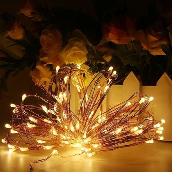 Instalatie luminoasa de interior LED, 100 led-uri , pe fir din cupru, 10m, lumina calda Instalatie luminoasa de interior LED, 100 led-uri , pe fir din cupru, 10m, lumina calda