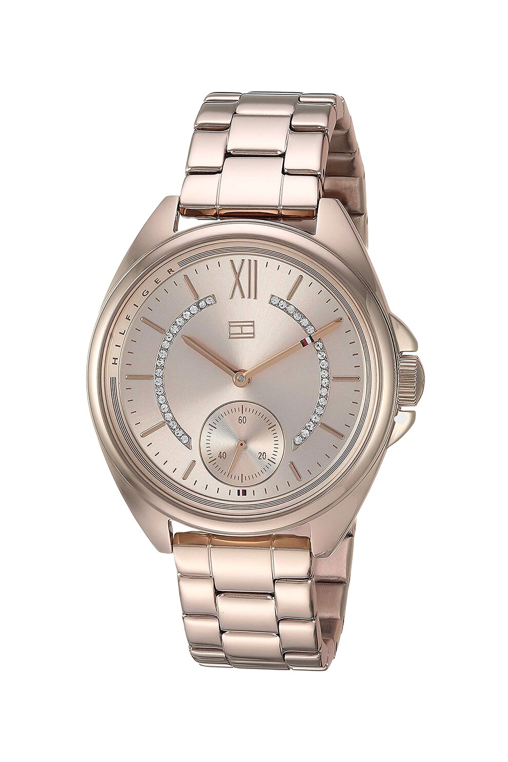 Tommy Hilfiger, Ceas cronograf decorat cu cristale, Auriu deschis