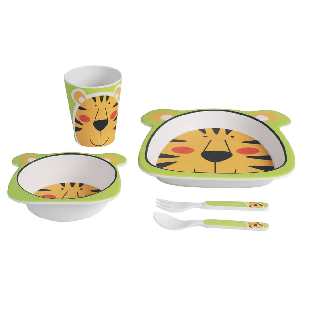 Set mic dejun din bambus, 5 piese, model tigru, Adora