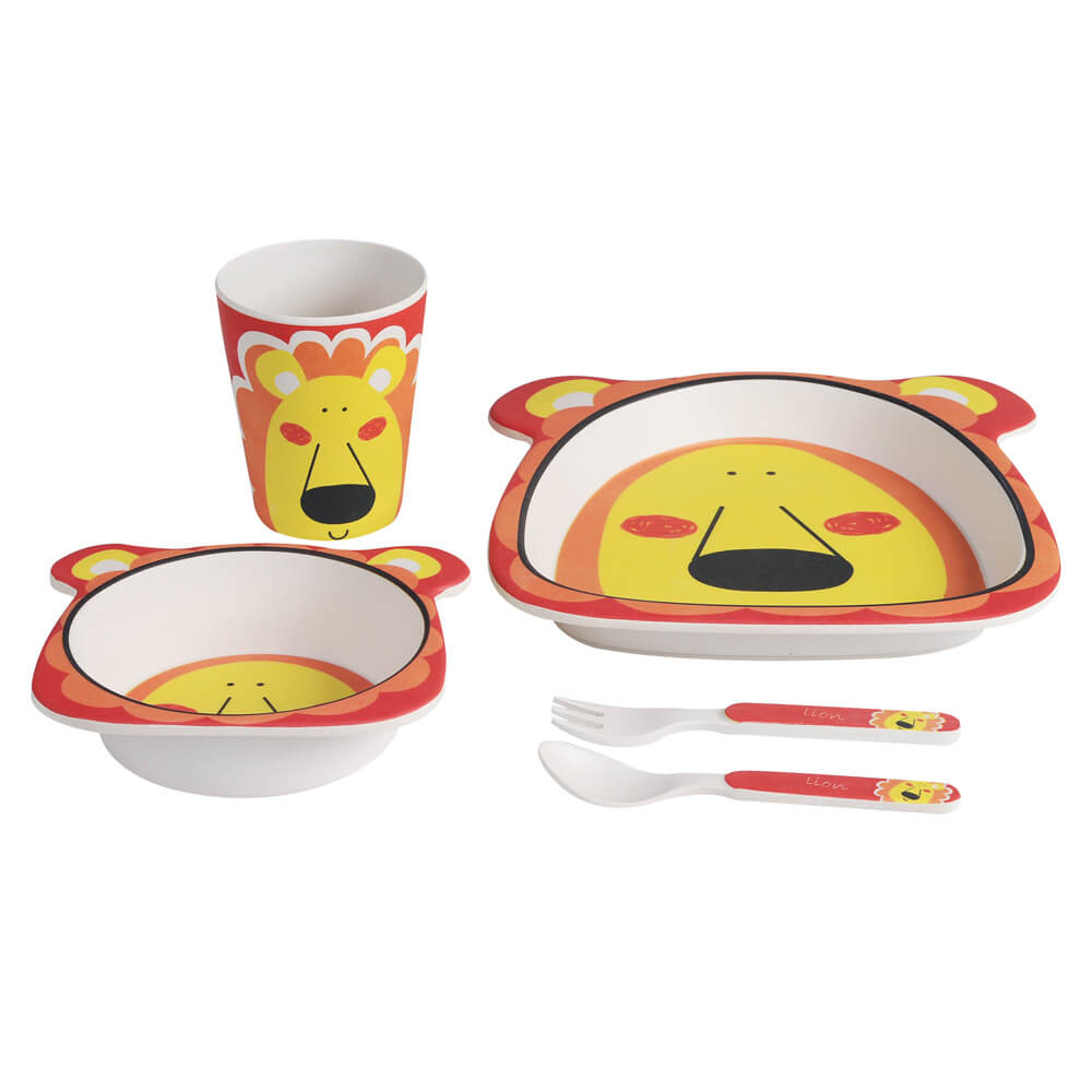 Set mic dejun din bambus, 5 piese, model leu, Adora