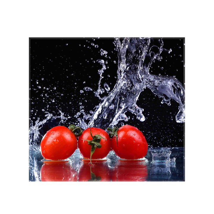 Sticla bucatarie securizata Saint Gobain Glass®, imprimata 65x60cm, protectie antistropire pentru aragaz, Ambra Deco, Legume rosii