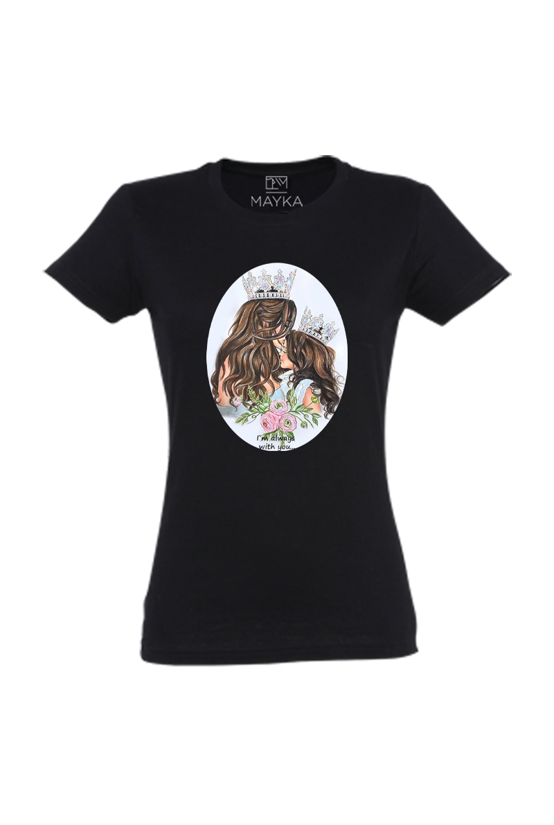 Tricou dama din bumbac 100%, MAYKA, model I'm always with you, Negru