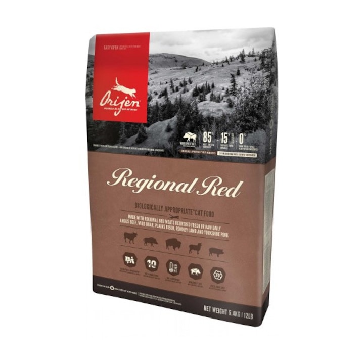 Суха храна за подрастващи и за котки в зряла възраст Orijen Cat Regional Red GRAIN FREE 5,4 кг.