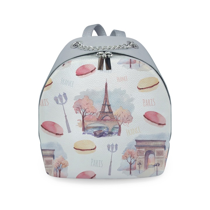 Rucsac din piele naturala personalizat cu print digital, Colloris, RD-01 Macarons 01, Gri
