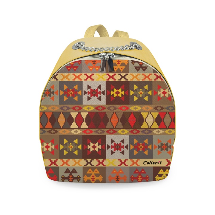 Rucsac din piele naturala personalizat cu print digital, Colloris, RD-01 Etnic 06, Galben