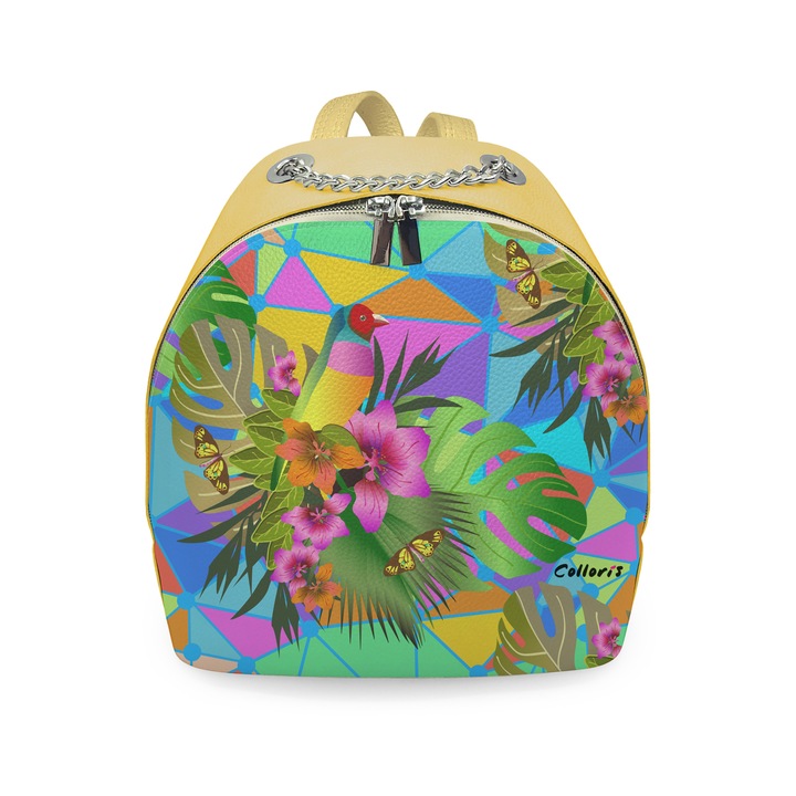 Rucsac din piele naturala personalizat cu print digital, Colloris, RD-01 Tropical 03, Galben