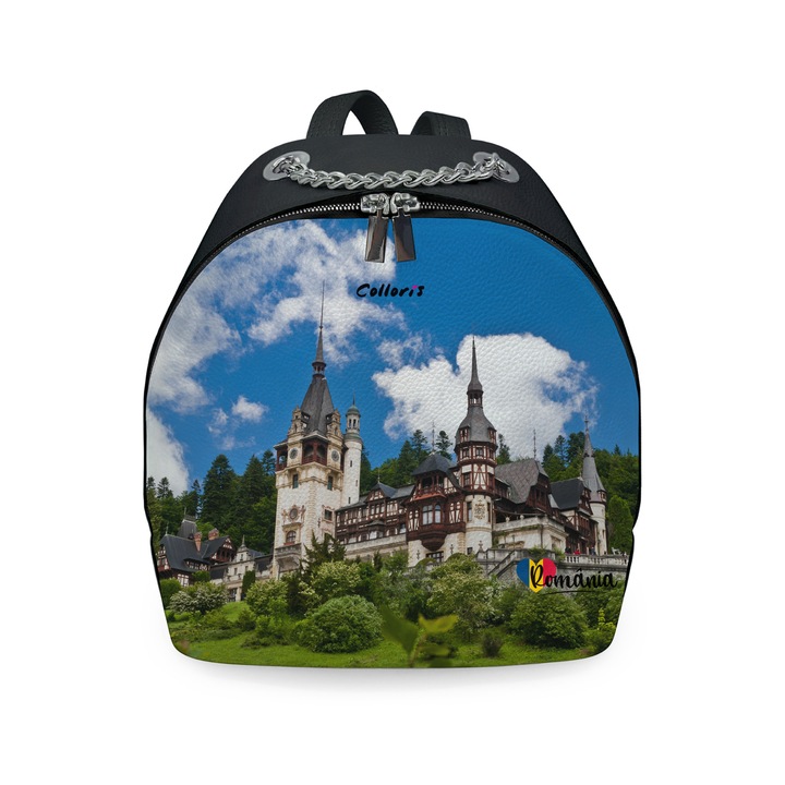 Rucsac din piele naturala personalizat cu print digital, Colloris, RD-01 Romania 02, Negru