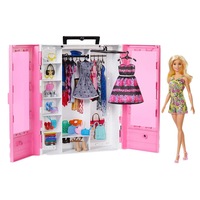 Set de joaca Barbie dulap cu papusa inclusa si accesorii, roz