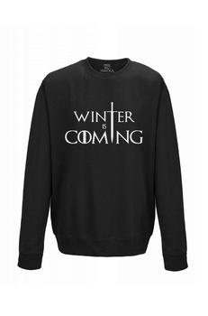 Pulover barbat din bumbac 80%, poliester 20%, MAYKA, model Winter is coming, negru, Negru Pulover barbat din bumbac 80%, poliester 20%, MAYKA, model Winter is coming, negru, Negru