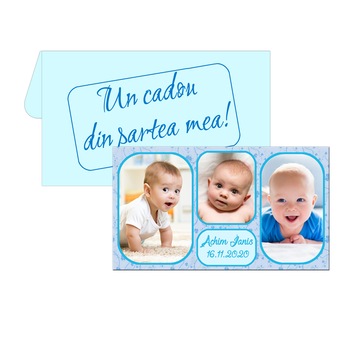 Marturii botez, magneti personalizati cu trei fotografii, dimensiune 10 cm x 5.5 cm nuanta bleu Marturii botez, magneti personalizati cu trei fotografii, dimensiune 10 cm x 5.5 cm nuanta bleu