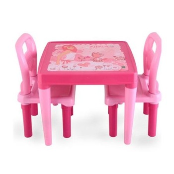 Set masuta cu doua scaune cu spatar, roz Set masuta cu doua scaune cu spatar, roz