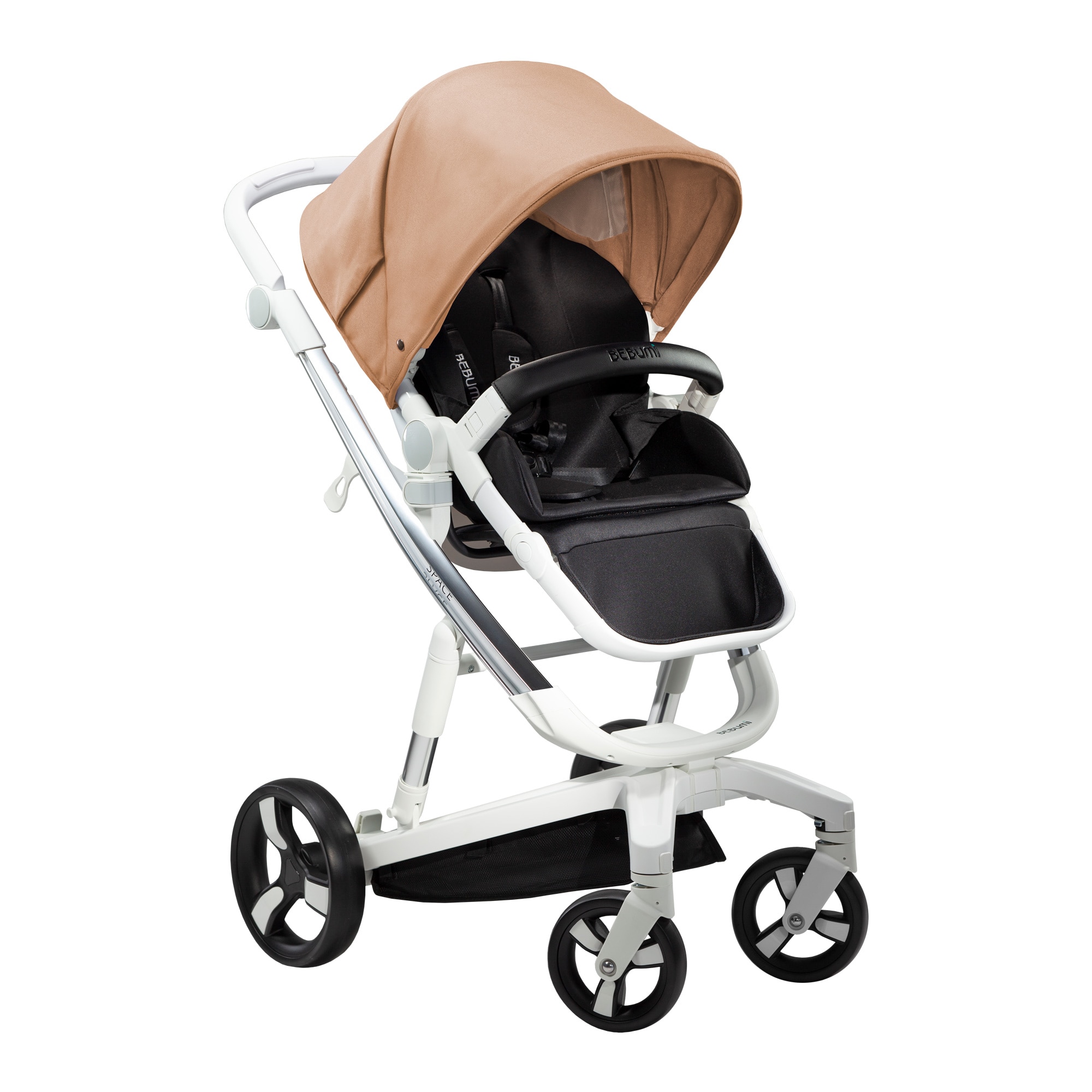 Carucior Bebumi Space 3 IN 1, Cadru crom, Bej, cu frana automata, 2020
