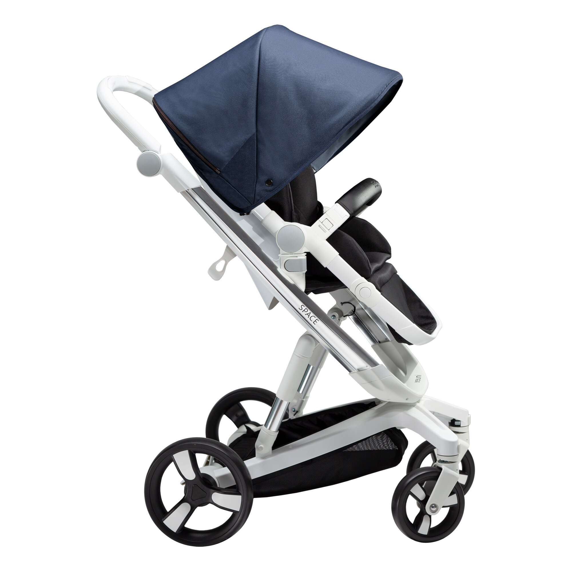 Carucior Bebumi Space, Silver frame, Navy BLue, cu frana automata, 2020
