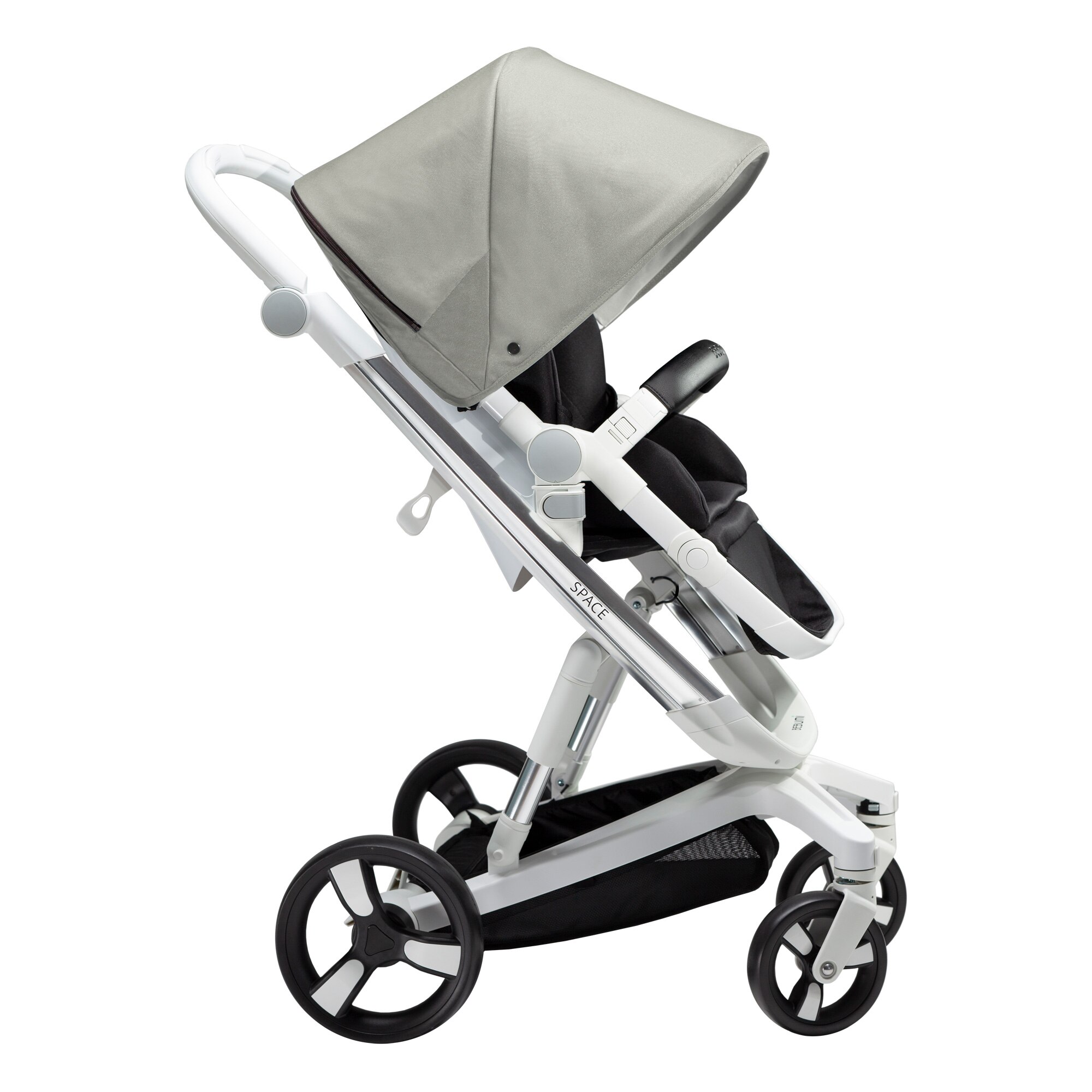 Carucior Bebumi Space, Silver frame, Gray, cu frana automata, 2020