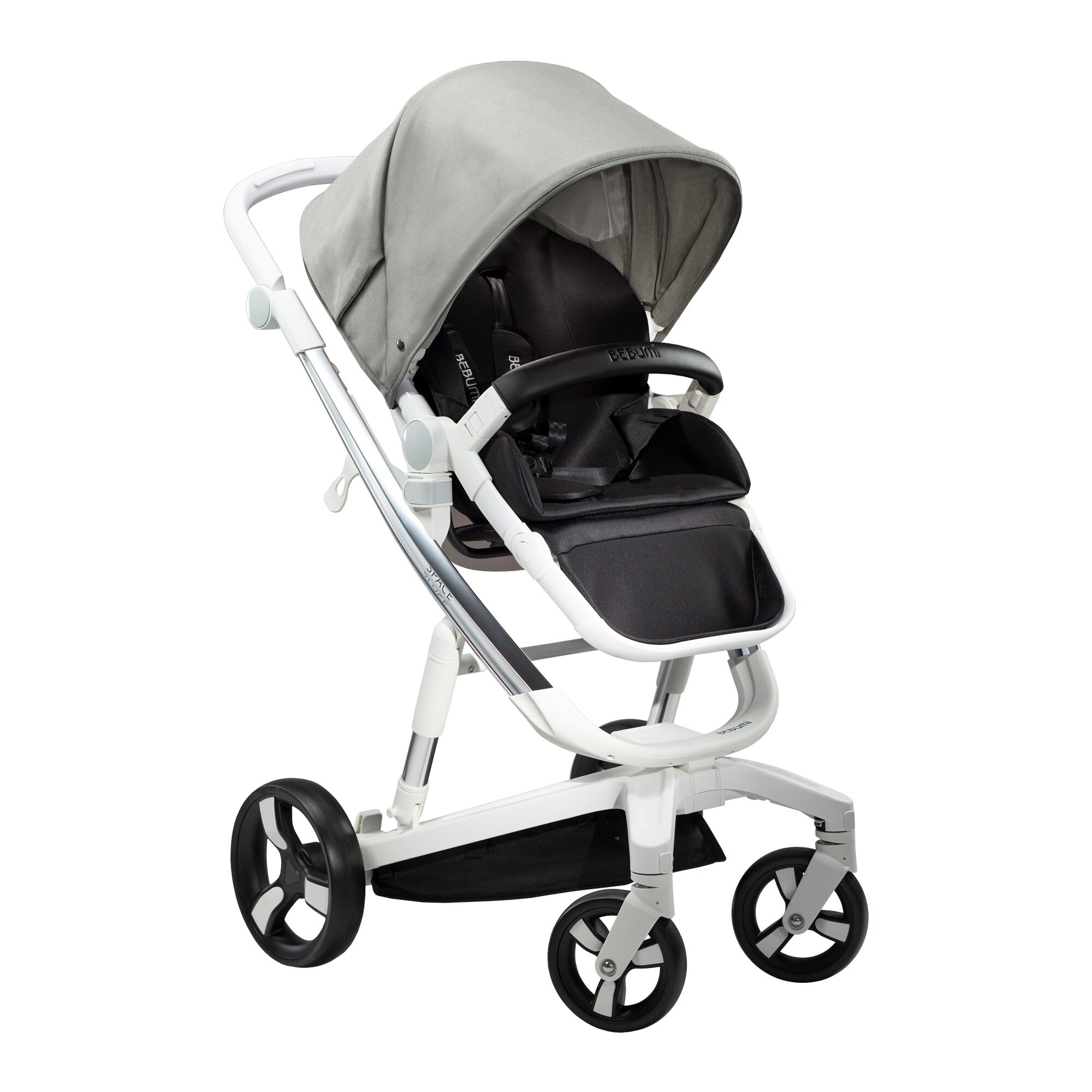 Carucior Bebumi Space 2 in 1, Cadru crom, Gri, cu frana automata, 2020