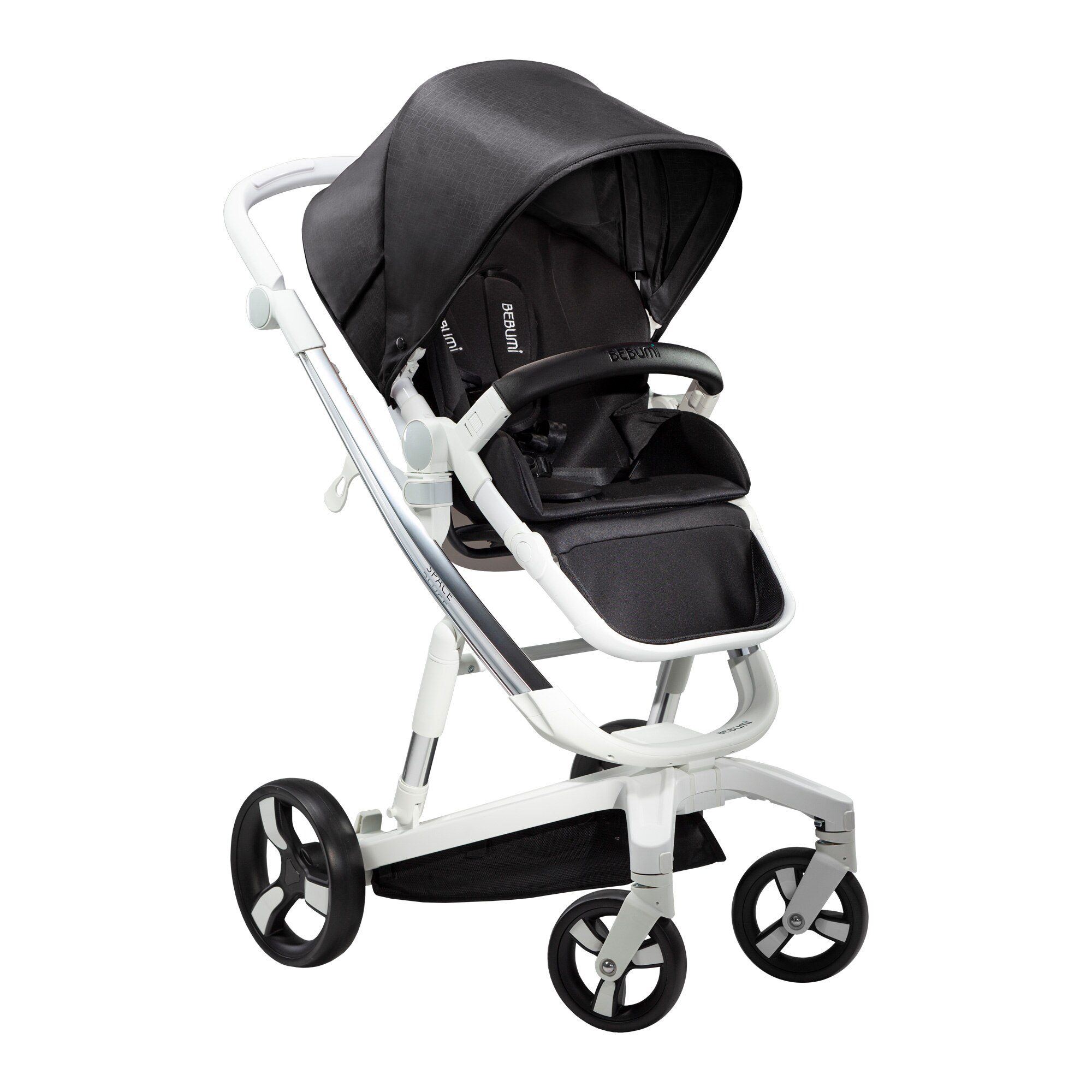 Carucior Bebumi Space, Silver Frame, Gabardine black , cu frana automata, 2020