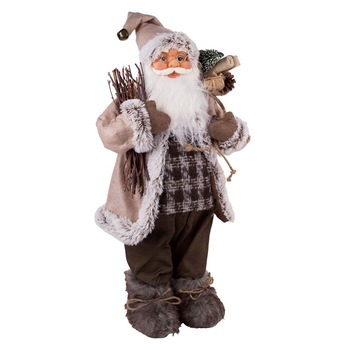 Figurina Mos Craciun cu legatura de lemne, bej, 46 cm Figurina Mos Craciun cu legatura de lemne, bej, 46 cm