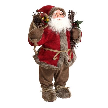 Figurina Mos Craciun cu legatura de lemne, rosu, 46 cm Figurina Mos Craciun cu legatura de lemne, rosu, 46 cm