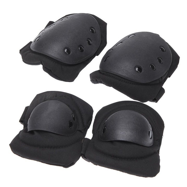 Térdvédő és könyökvédő készlet, taktikai, többszínű, fekete