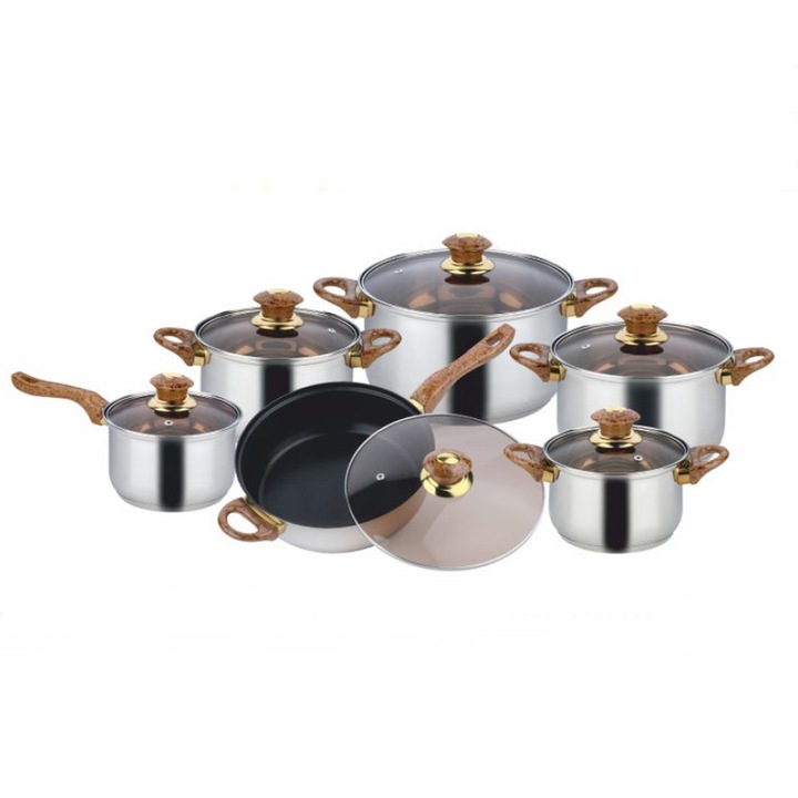 Set de oale din inox KingHoff KH-4443, 12 piese, inductie, capac