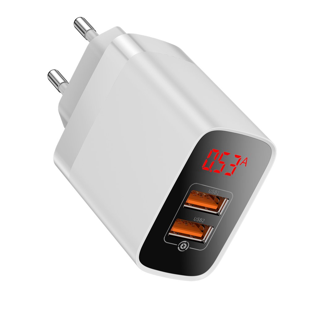 Incarcator retea cu display , Baseus Mirror Lake Travel Quick Charge 3.0 2x USB 18W alb (CCJMHA-A02)