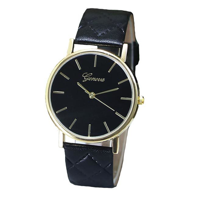 Ceas Geneva Dama Quartz Casual Elegant Negru, PN999590NU, curea din piele, afisaj Analog