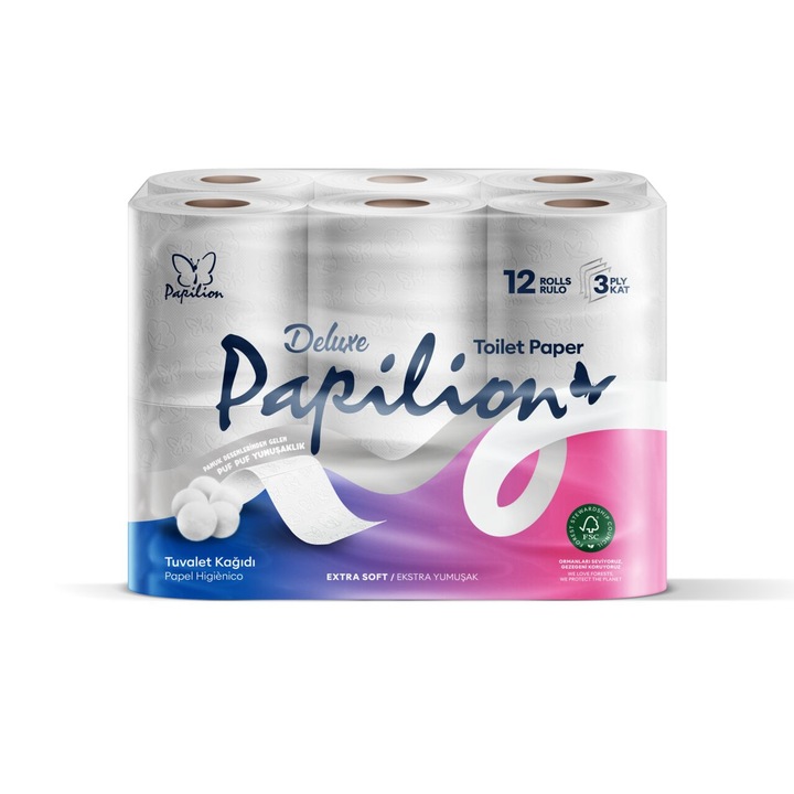 Hartie Igienica Papilion, 2 straturi, 12 role