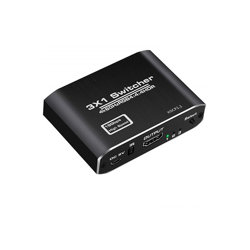 Switch HDMI 2.0b HDCP 2.2 4K 60HZ 18Gbps cu 3 intrari si 1 iesire, telecomanda IF, alimentare 5V