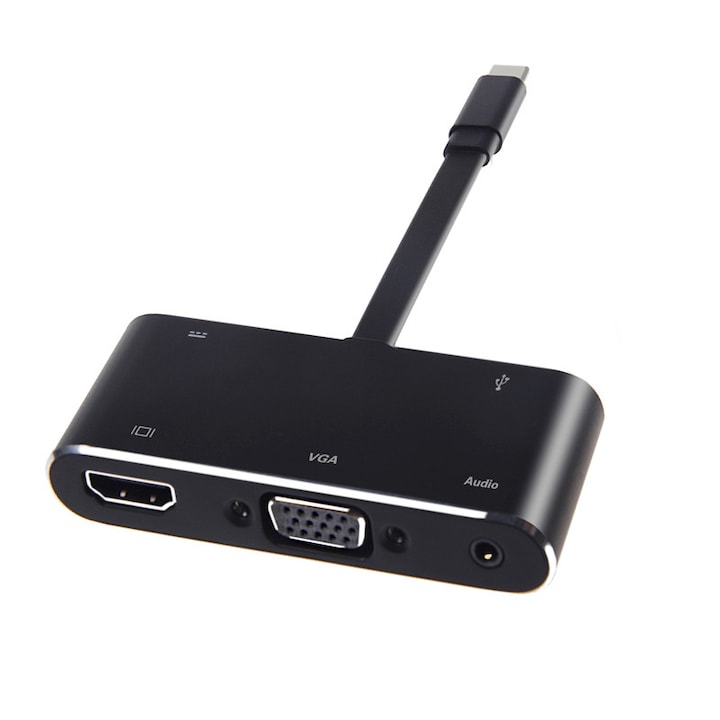 Адаптер, 5 в 1, USB 3.1 Type C, Хъб конвертор към HDMI 4K x 2K, VGA, 3.5 мм аудио жак, USB 3.0 и USB порт за PD зареждане