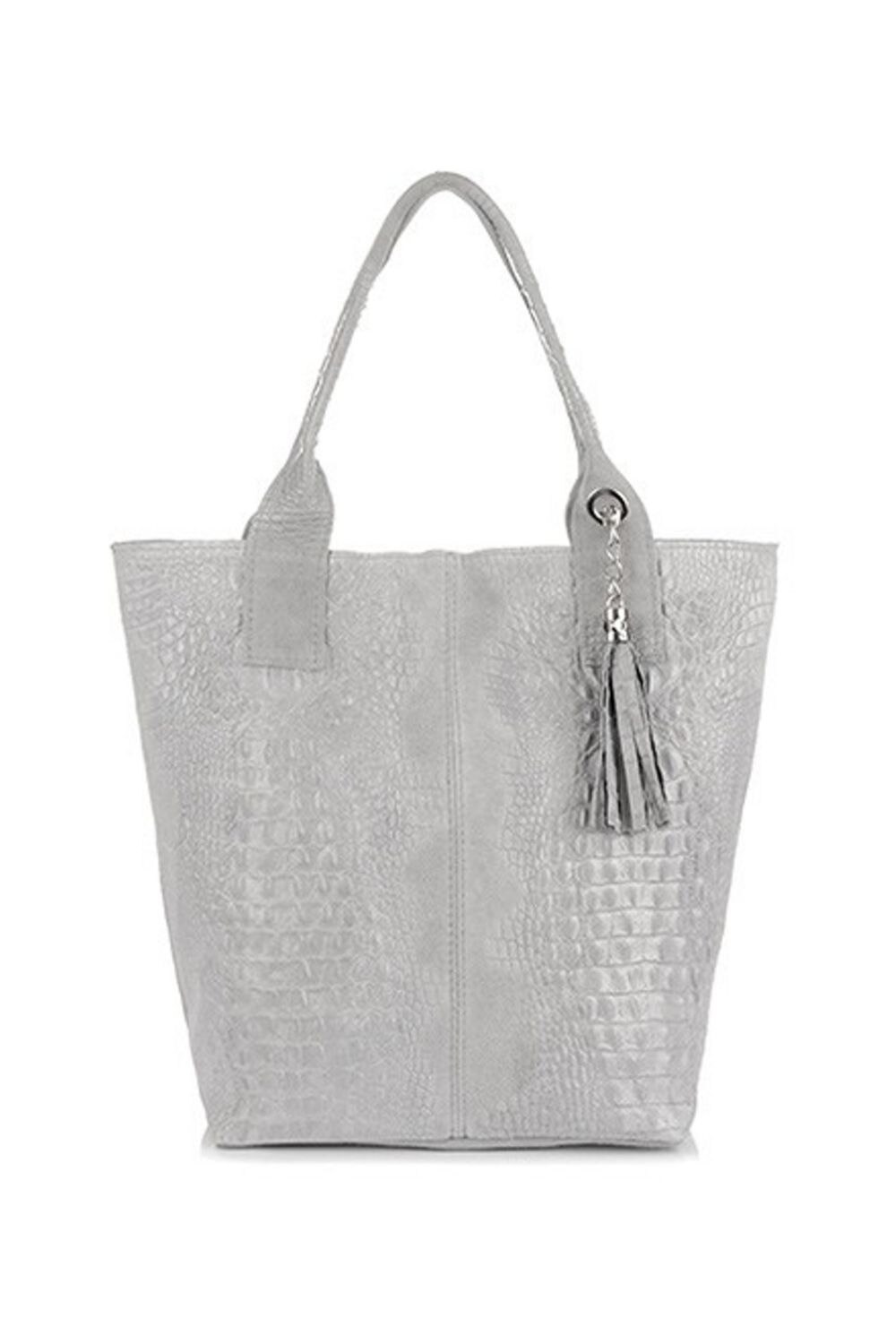 Geanta din piele, sac, Vera Pelle, Crocodil, Gri deschis cu plic L94