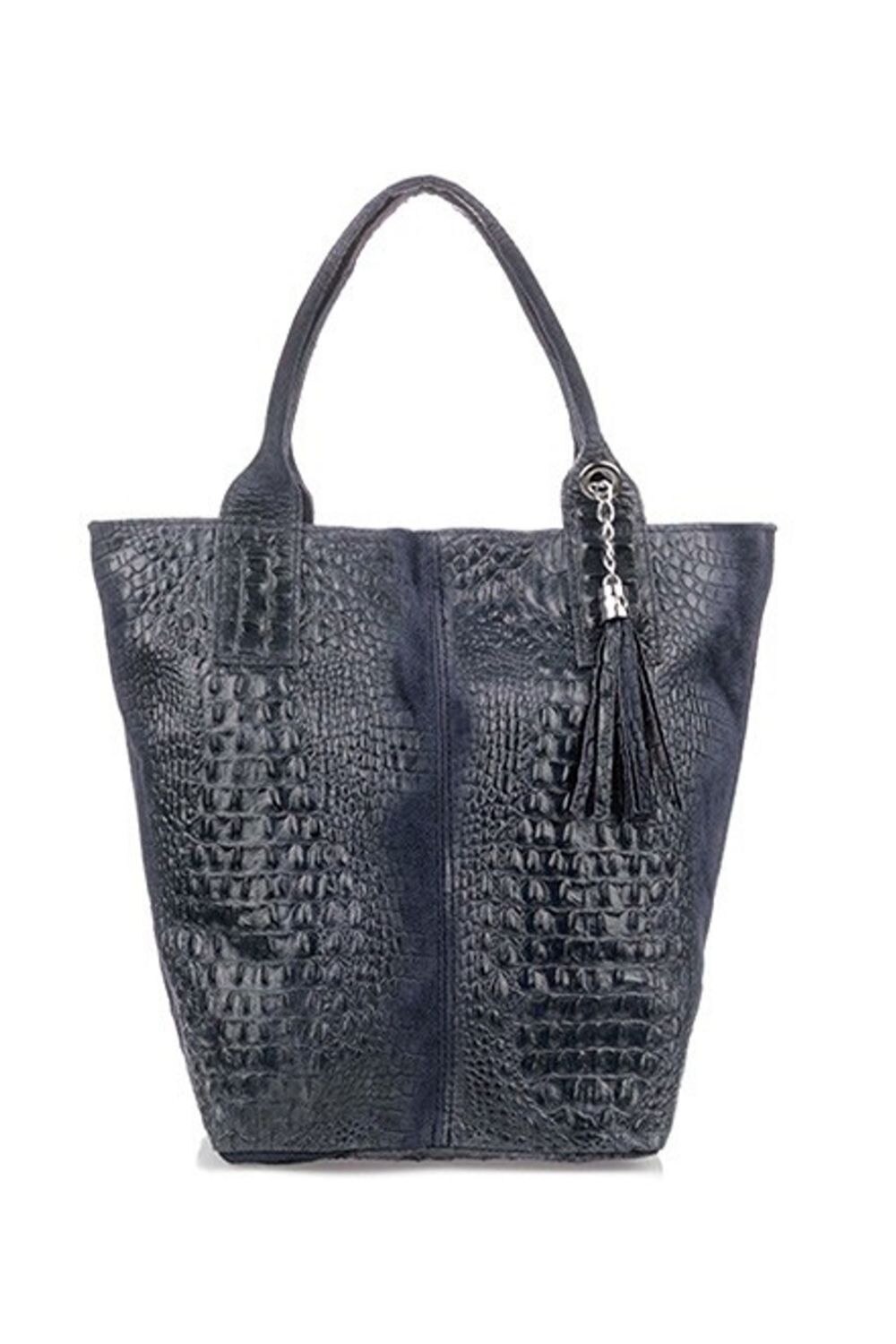 Geanta din piele, sac, Vera Pelle, Crocodil, Navy cu plic L94