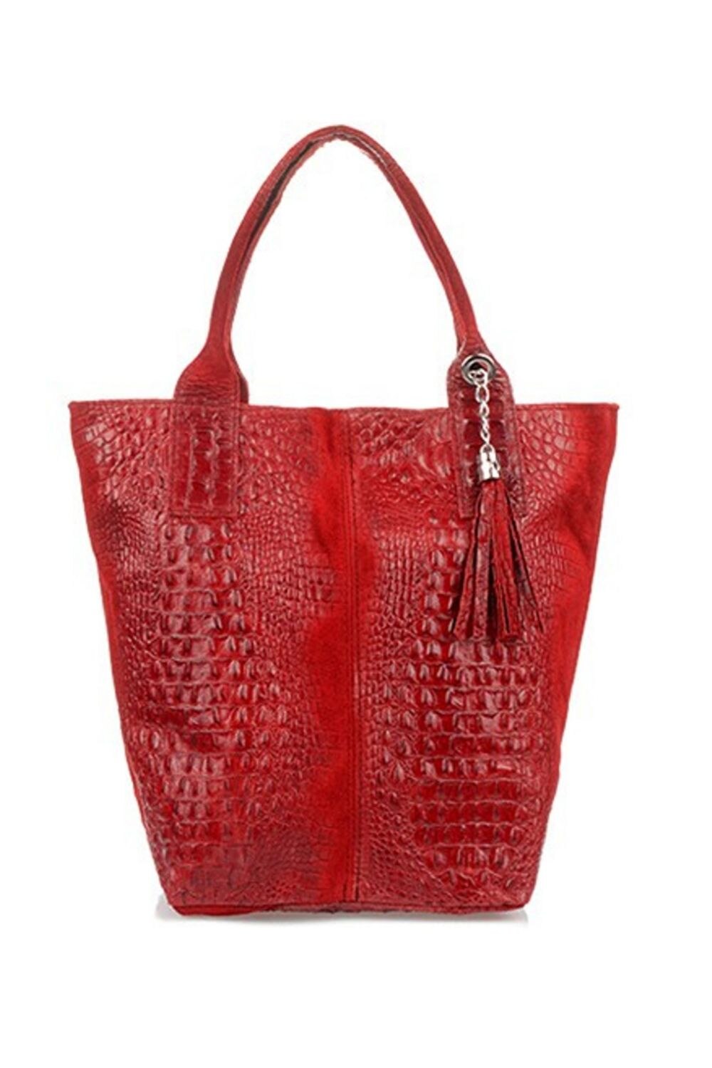 Geanta din piele, sac, Vera Pelle, Crocodil, Rosu cu plic L94