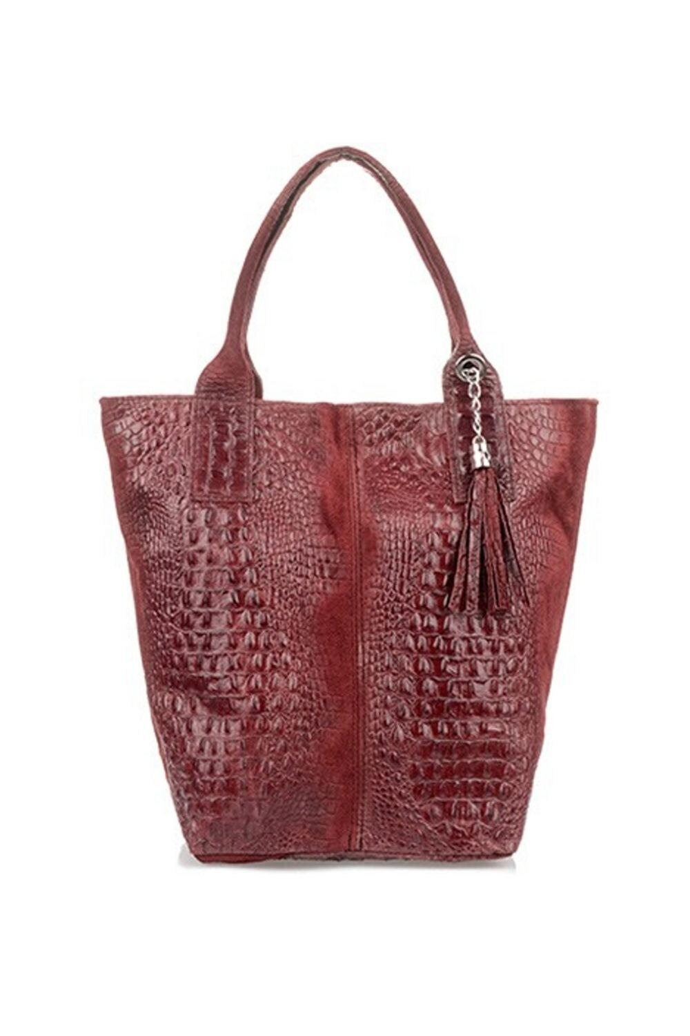 Geanta din piele, sac, Vera Pelle, Crocodil, Castaniu cu plic L94