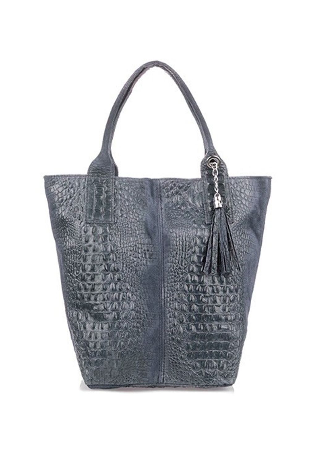 Geanta din piele, sac, Vera Pelle, Crocodil, Albastru cu plic L94