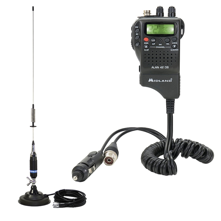 Комплект радиостанции Midland Alan 42 DS CB, Dual Watch, 4W, 12V + PNI S75 антена с магнит 8-10 KM