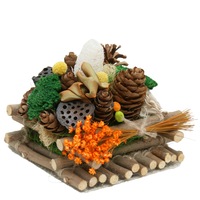 Aranjament unicat cu plante naturale uscate BeatrixArt, Spectacolul toamnei cu sisal, 17x17x15cm