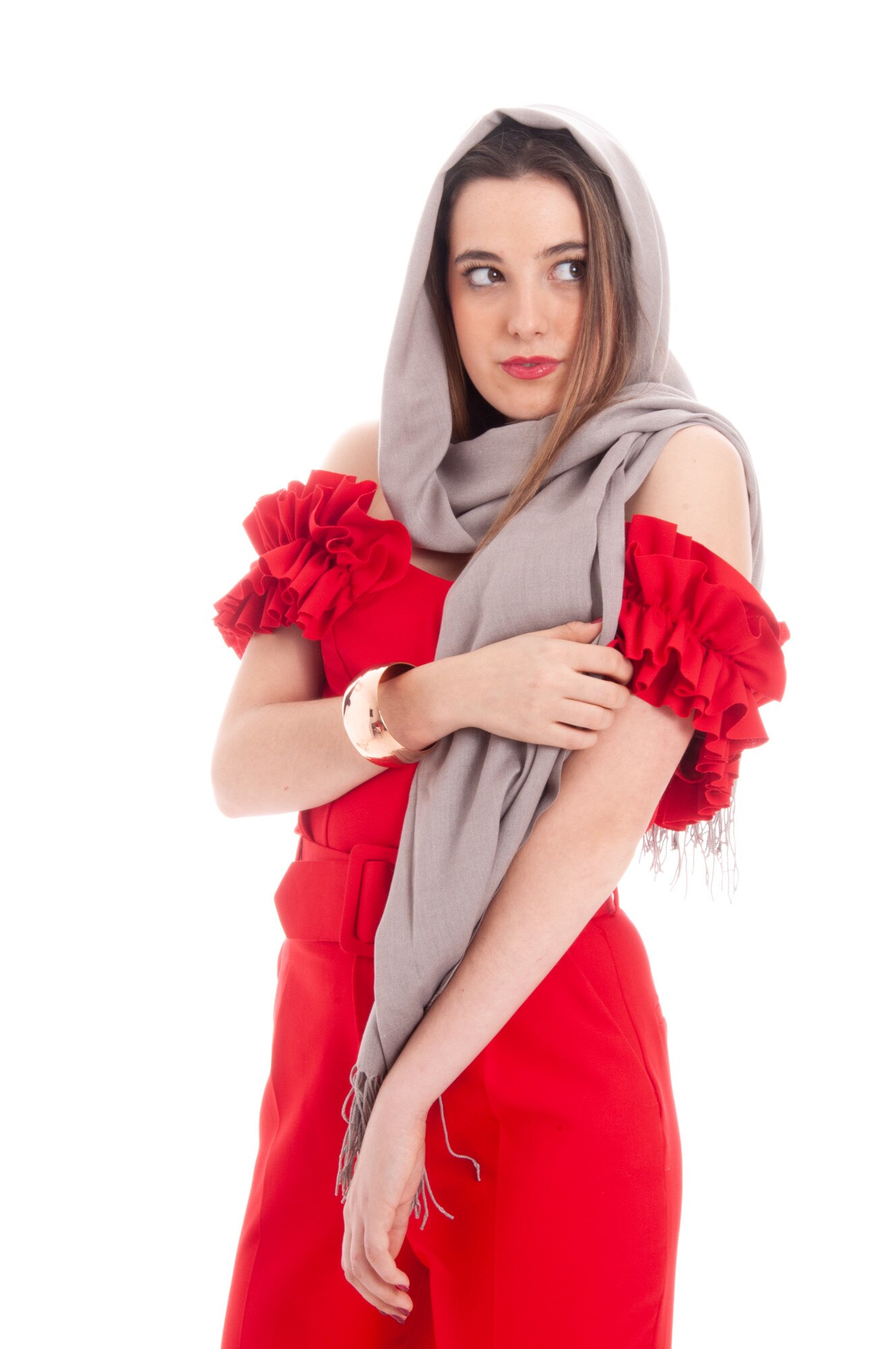 Esarfa Alber Zoran, lunga Aristocracy, Fara model, Gri taupe