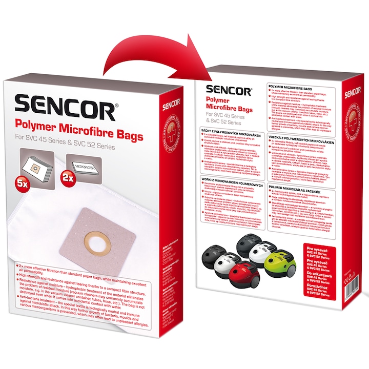 Sencor csomag, 5 mikroszálas zsák + 2 szűrő SVC 45 porszívókhoz