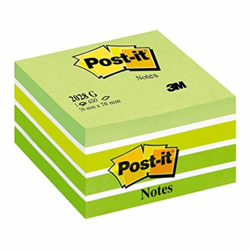 Notite adezive Post-it cub, 76x76 mm, pastel verde, 450 file/buc