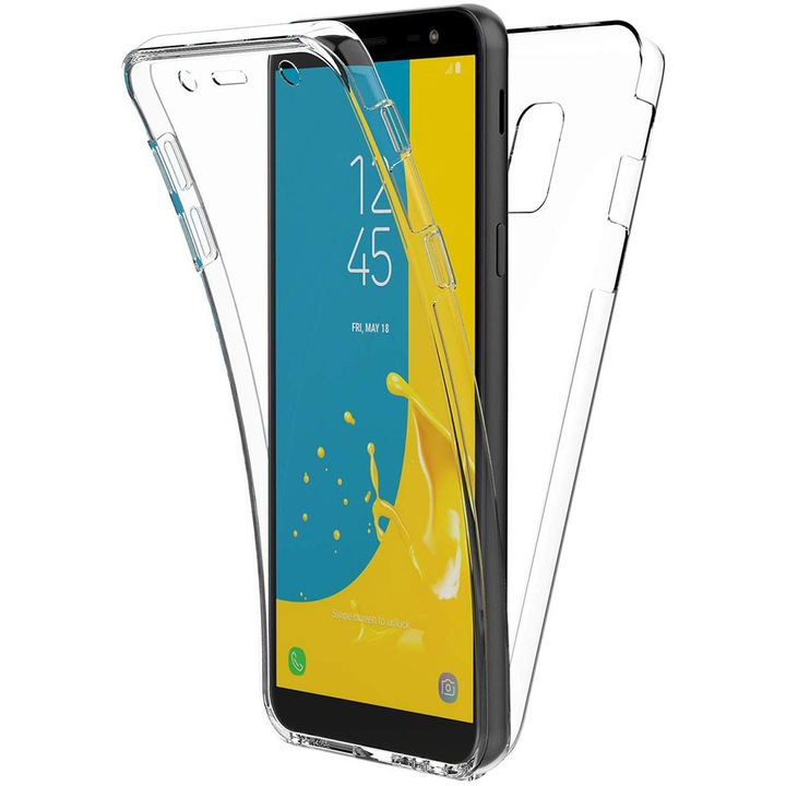 Калъф с пълно покритие 360, 2 в 1 (защита отпред + отзад), висококачествен силикон, съвместим с Samsung Galaxy J6 2018, прозрачен