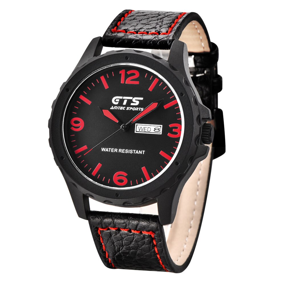 Ceas GTS Barbatesc Quartz Casual Elegant Rosu, PN999260RU, curea din piele, afisaj Analog