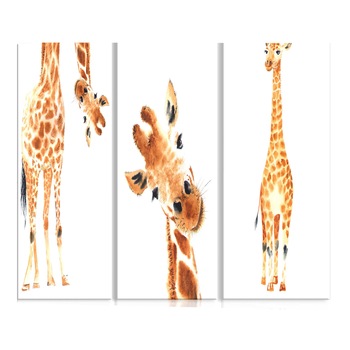 Tablou canvas 3 piese - Girafe amuzante - 120 x 60 cm