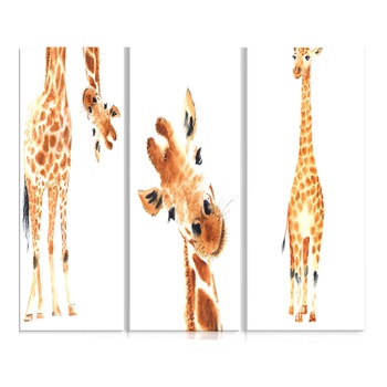 Tablou canvas 3 piese - Girafe amuzante - 120 x 60 cm Tablou canvas 3 piese - Girafe amuzante - 120 x 60 cm